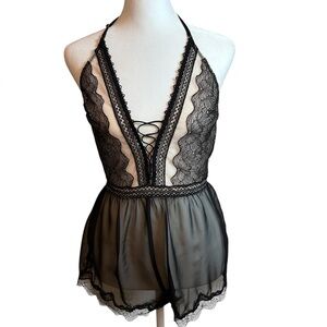 Victoria's Secret Black Dream Angels Lace Lingerie Romper S/P